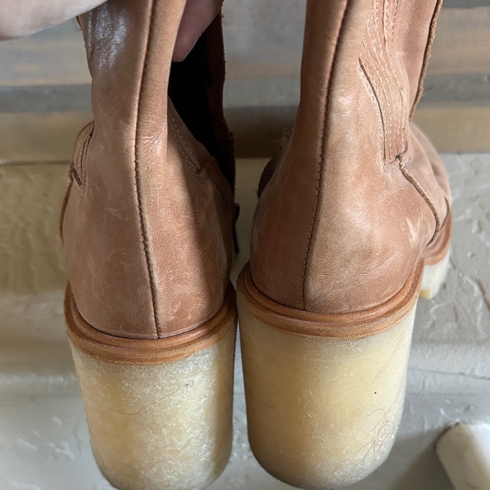 Free People Chunky Heel Tan Leather Boots - Picture 7 of 8